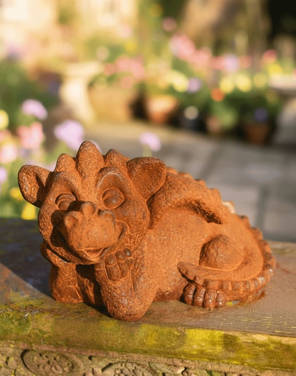 Charming Cast Iron Dragon Garden Sculpture Digital Illustration