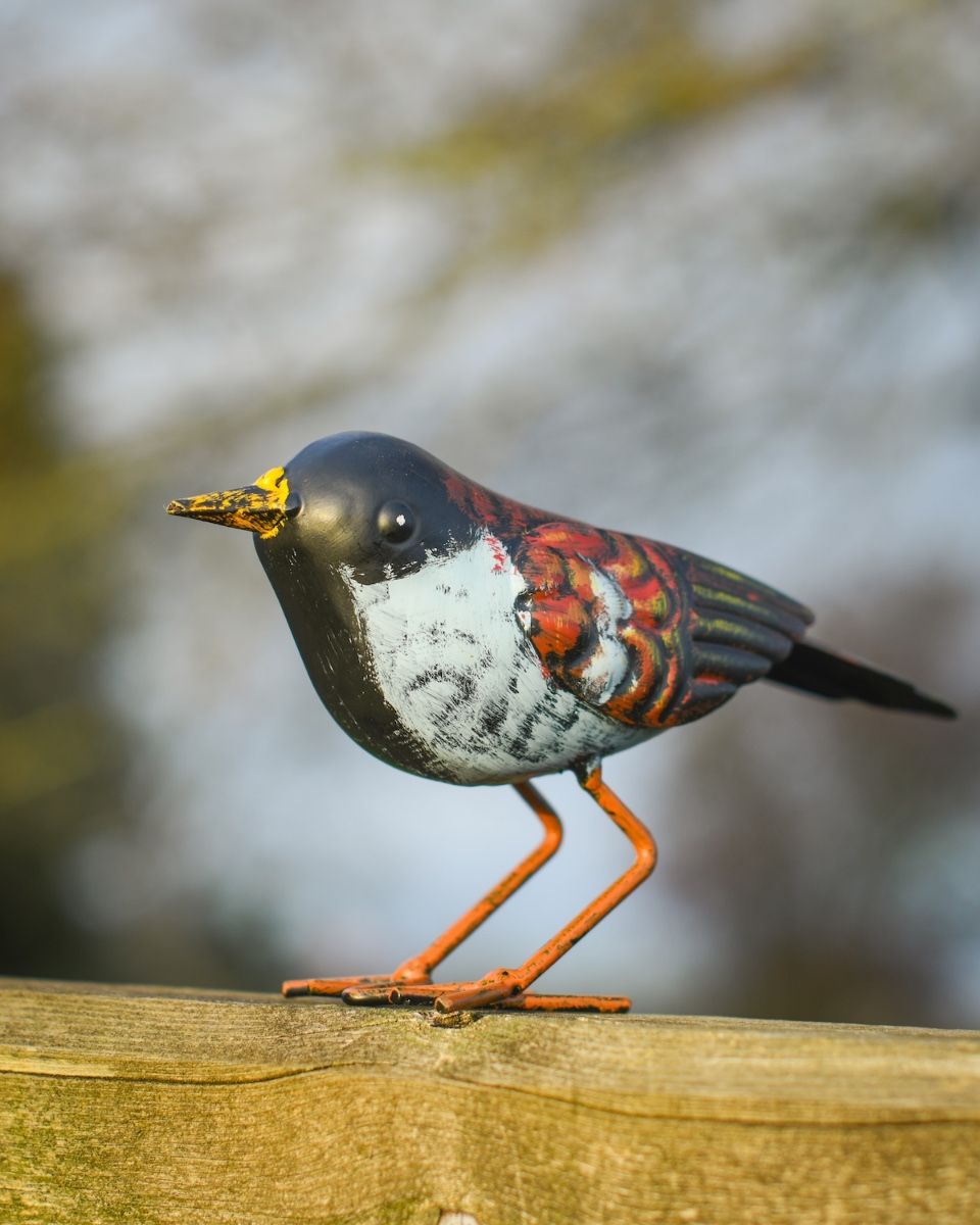 Charming Chaffinch Steel Bird Sculpture left facing