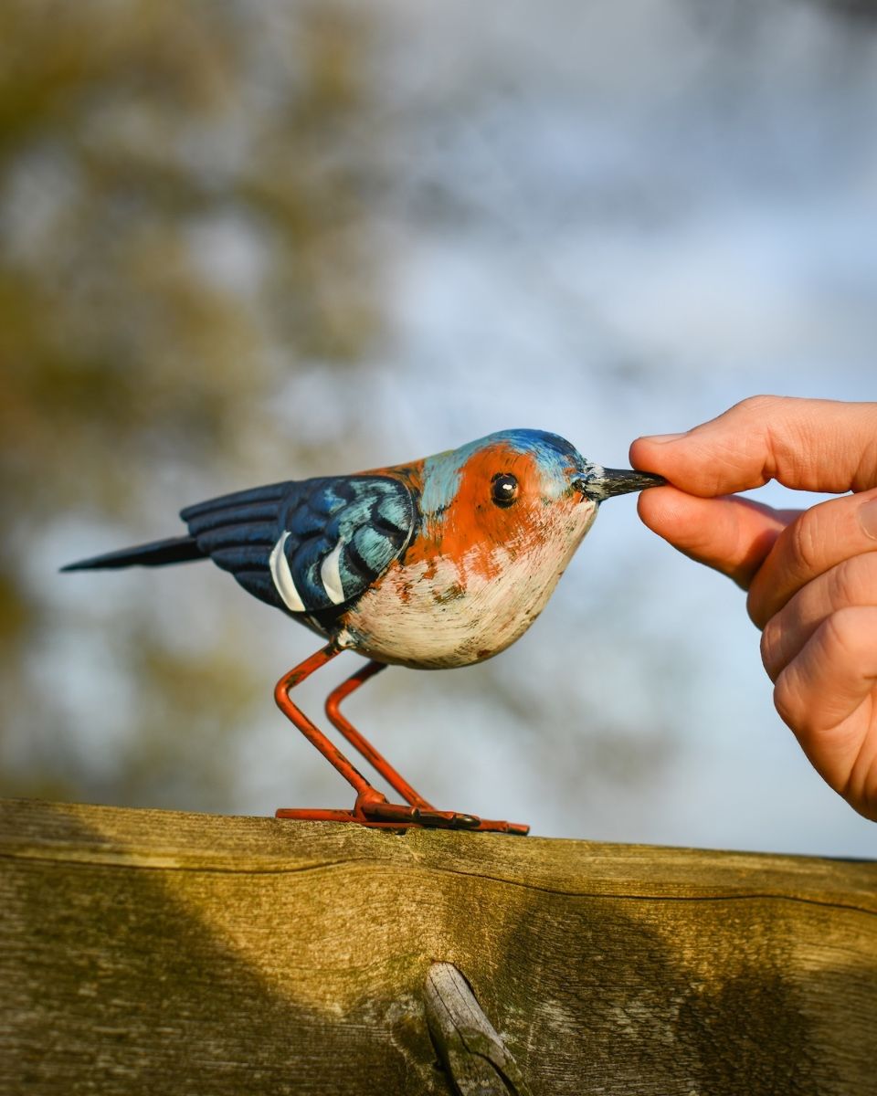 Charming House Sparrow Steel Bird Sculpture to scale