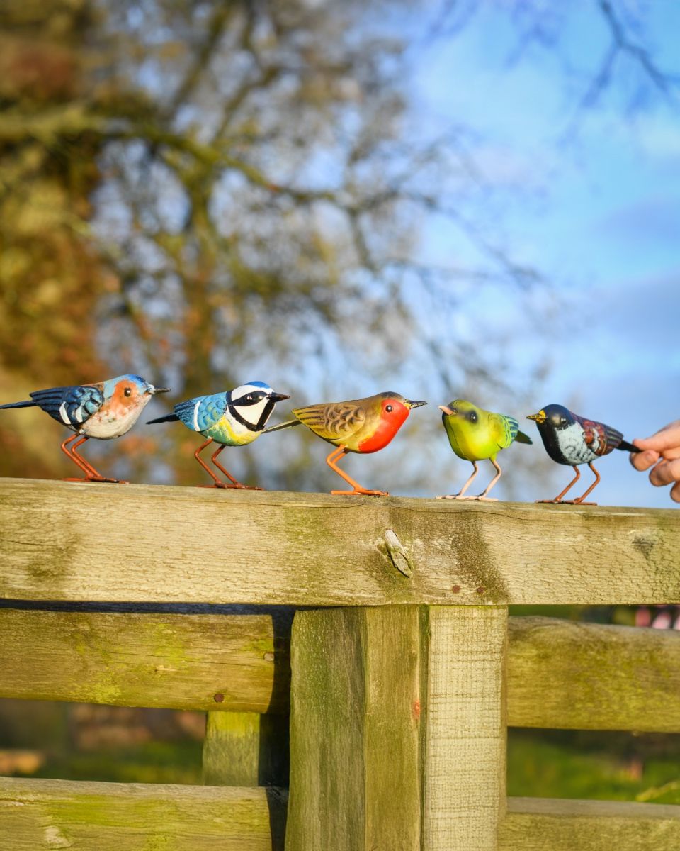 Charming set of five bird sculptures left facing