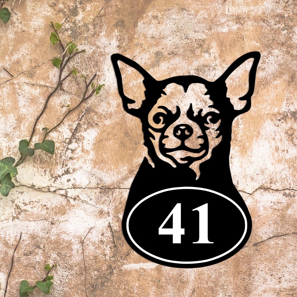 Chihuahua Iron House Number Sign