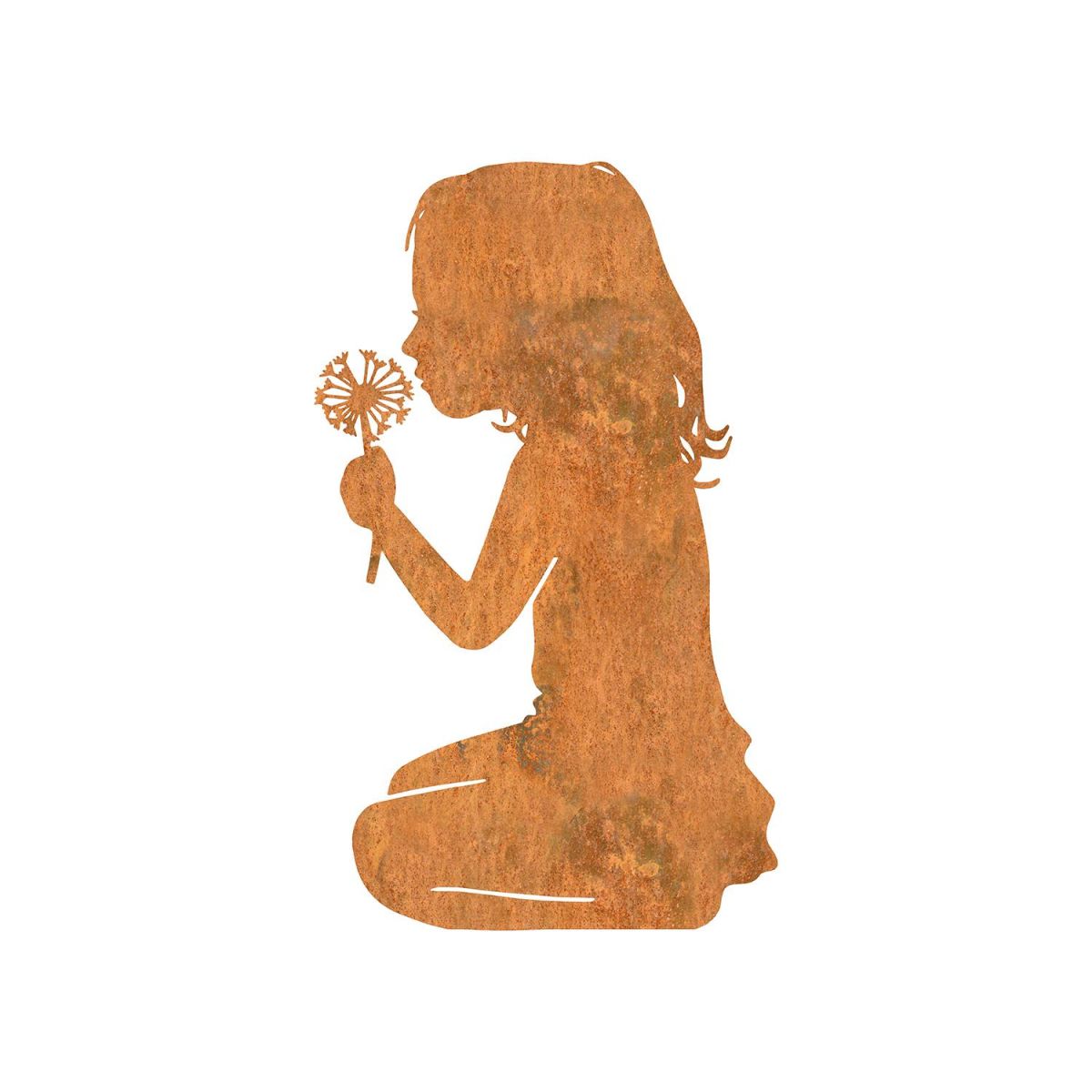 Girl With Flower Iron Silhouette in a Rustic Finish
