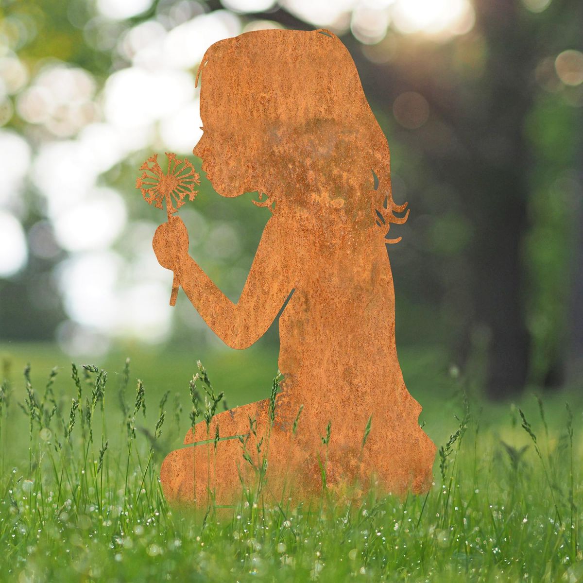 Girl With Flower Iron Silhouette in the Garden