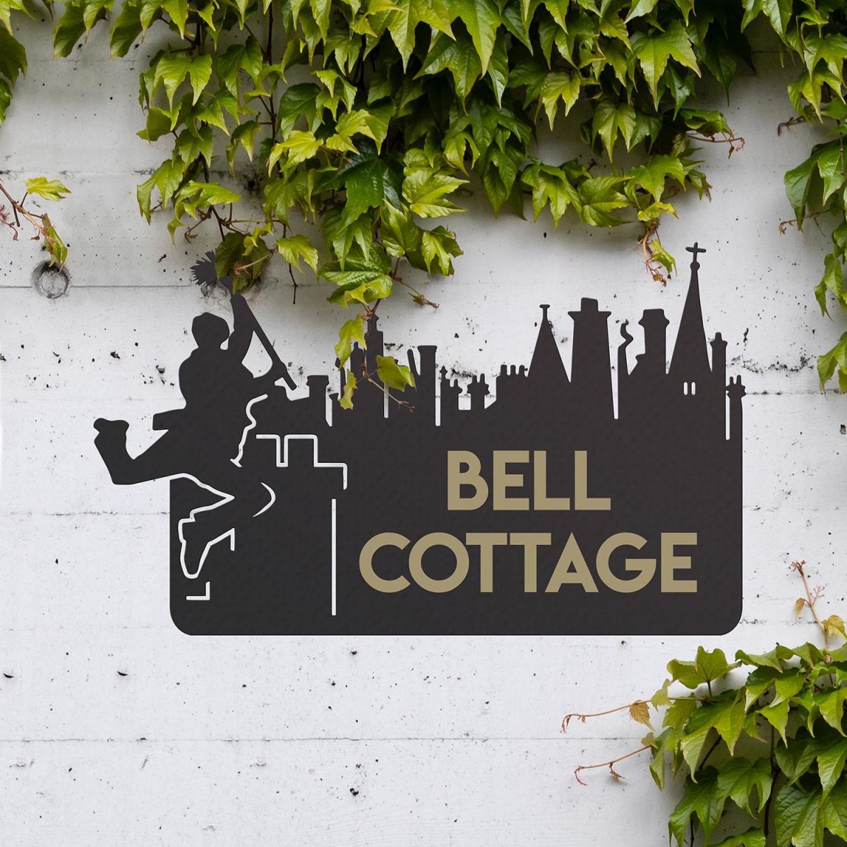 Chimney Sweep Iron House Name Sign with Gold Vinyl