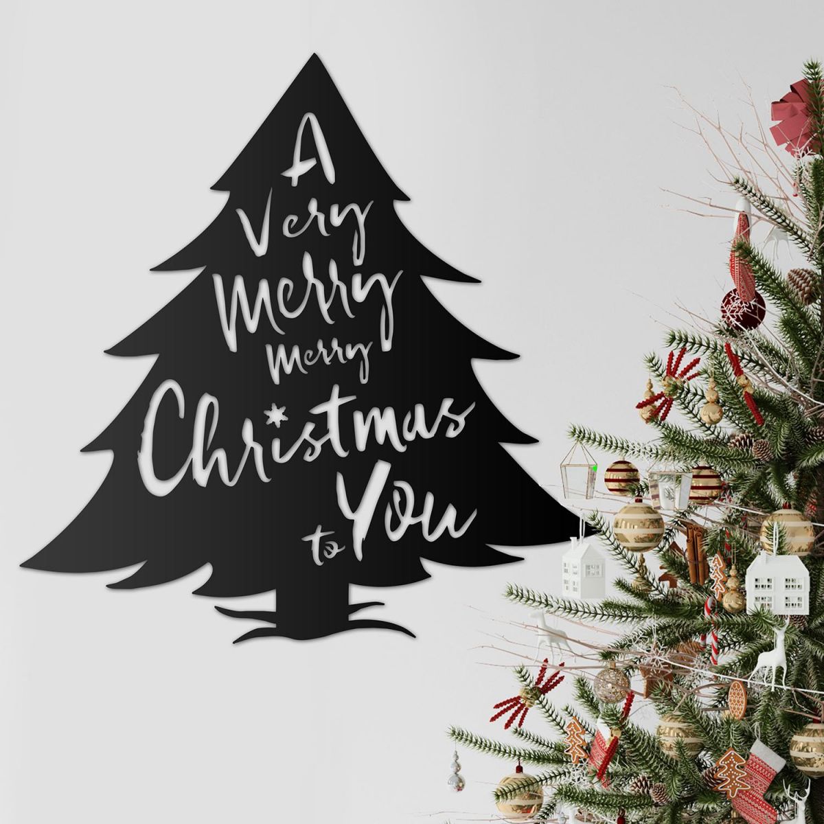 Christmas Tree Steel Wall Art Next to a Christmas Tree Christmas Tree Steel Wall Art Next to a Christmas Tree