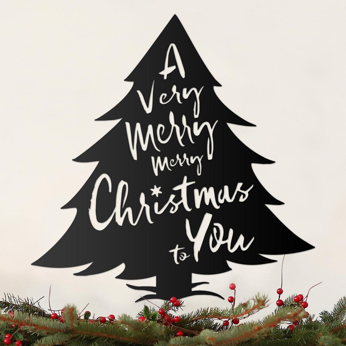 Christmas Tree Steel Wall Art on a Cream Wall Christmas Tree Steel Wall Art on a Cream Wall