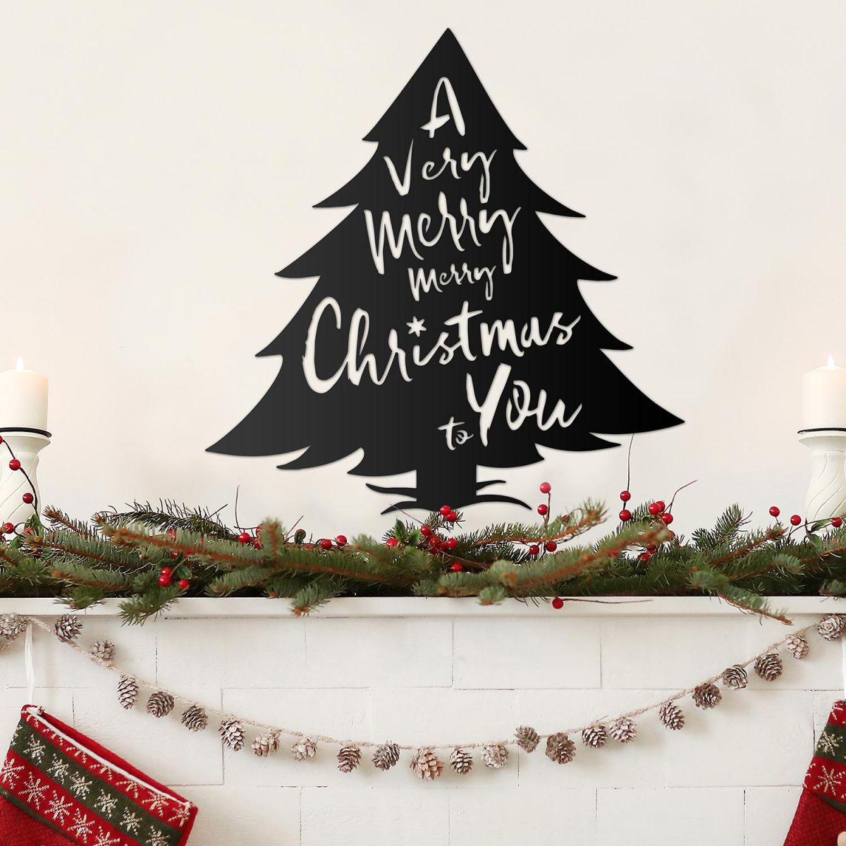 Christmas Tree Steel Wall Art in Situ Above a Fireplace Christmas Tree Steel Wall Art in Situ Above a Fireplace