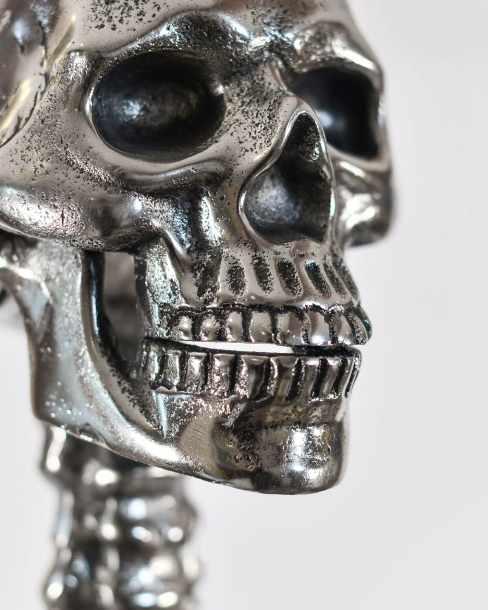 Close up of detailing on Chrome Skeleton face