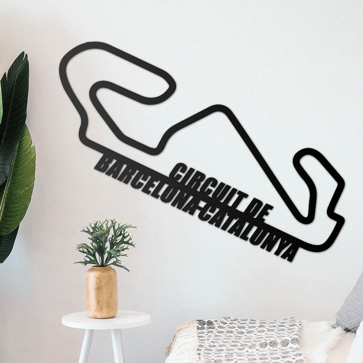 The Circuit de Barcelona-Catalunya Racing Track Wall Art on a Grey Wall