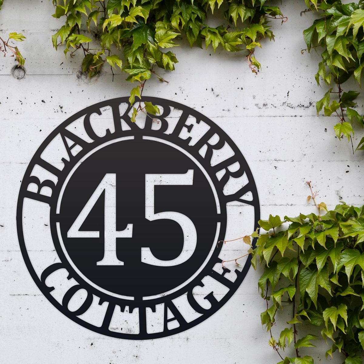 Circular Iron House Name Sign in Use Outside