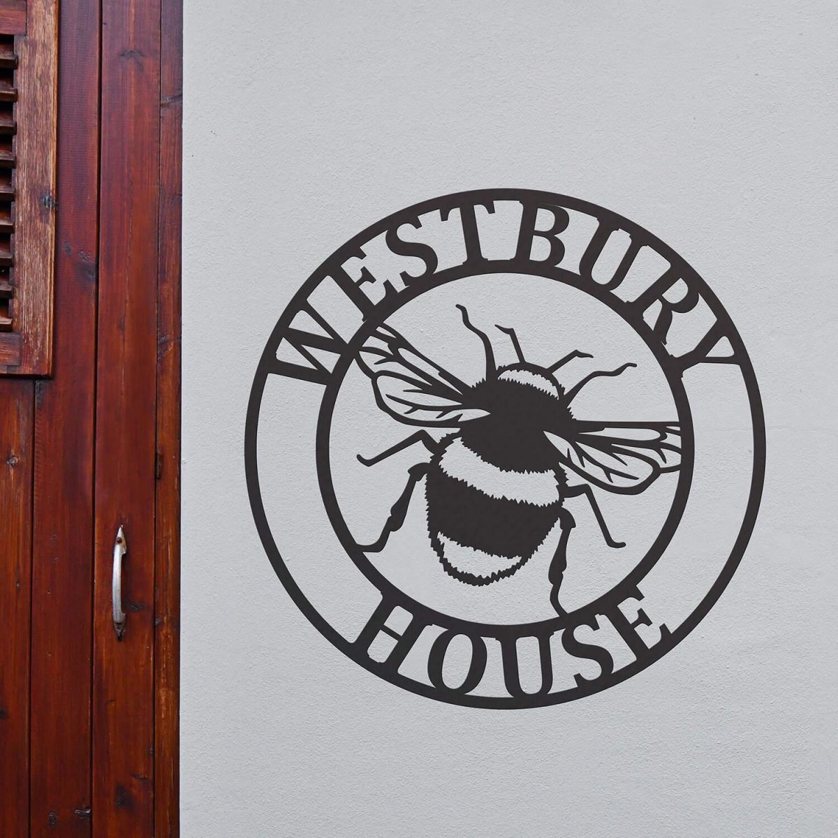 Circular Steel House Name Sign with Bumble Bee Design