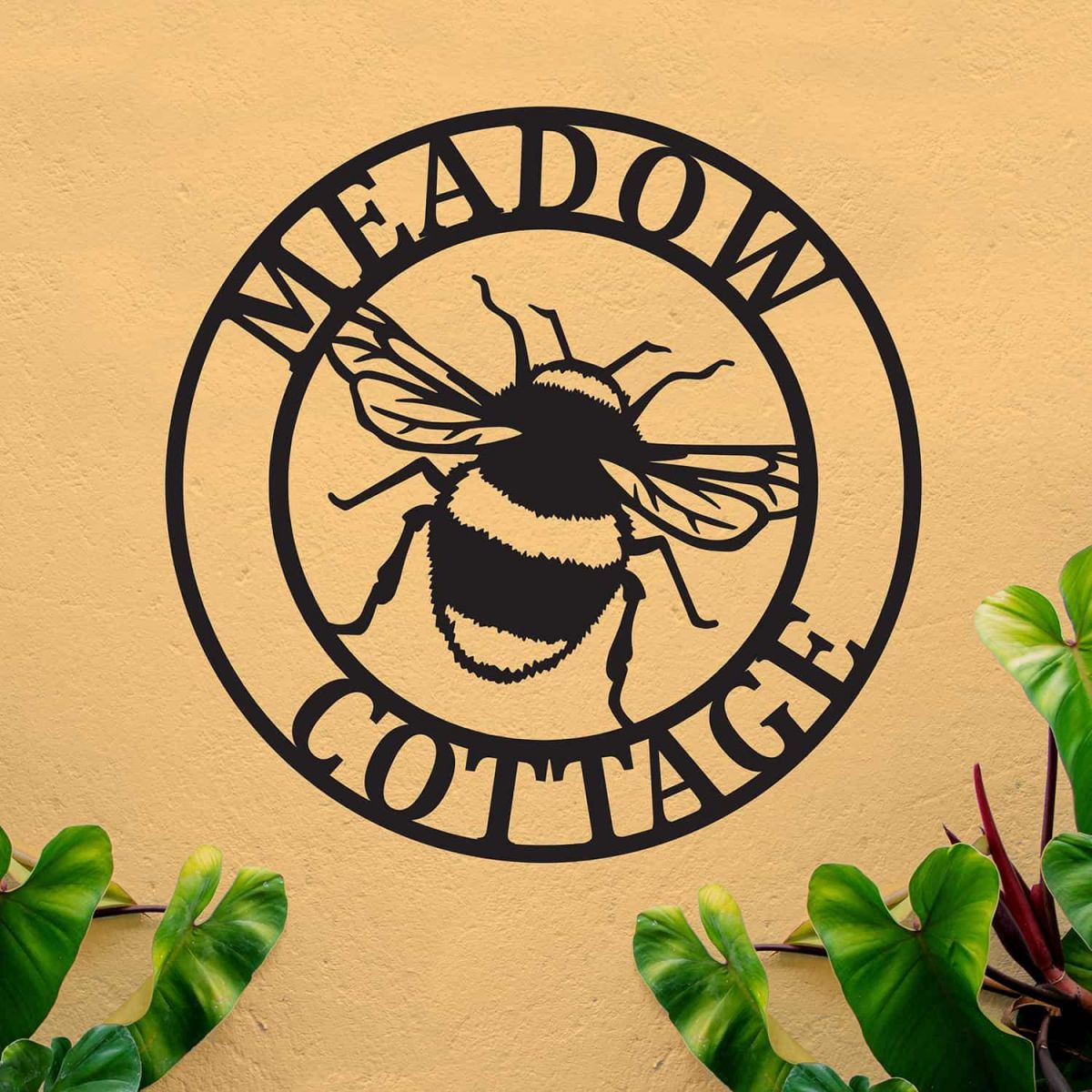 Circular Steel Bumble Bee House Name Sign in Situ