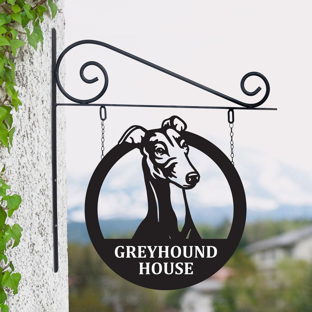 Circular Steel Greyhound Hanging House Name Sign