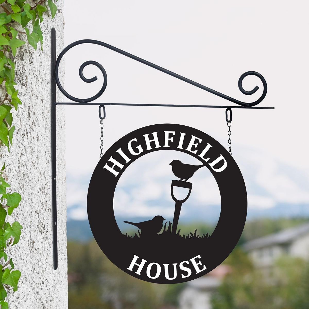 Circular Steel Robins Hanging House Name Sign