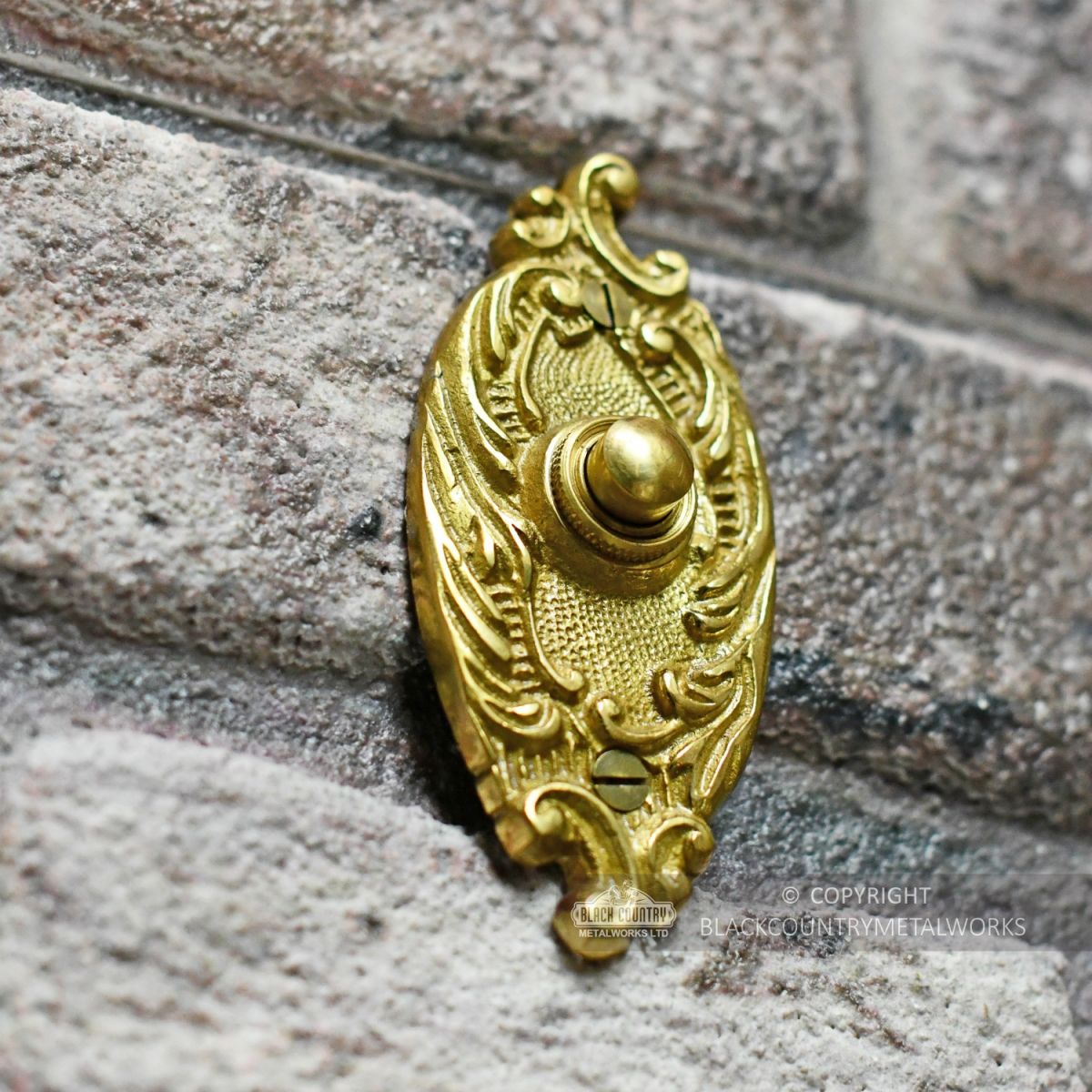 Clarice Oval Polished Brass Ornate Bell Push Clarice Oval Polished Brass Ornate Bell Push