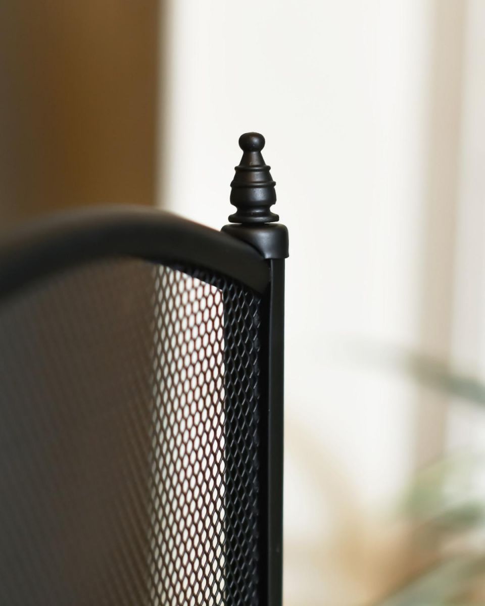 Close Up Of Classic Black Three Fold Fire Guard Finials