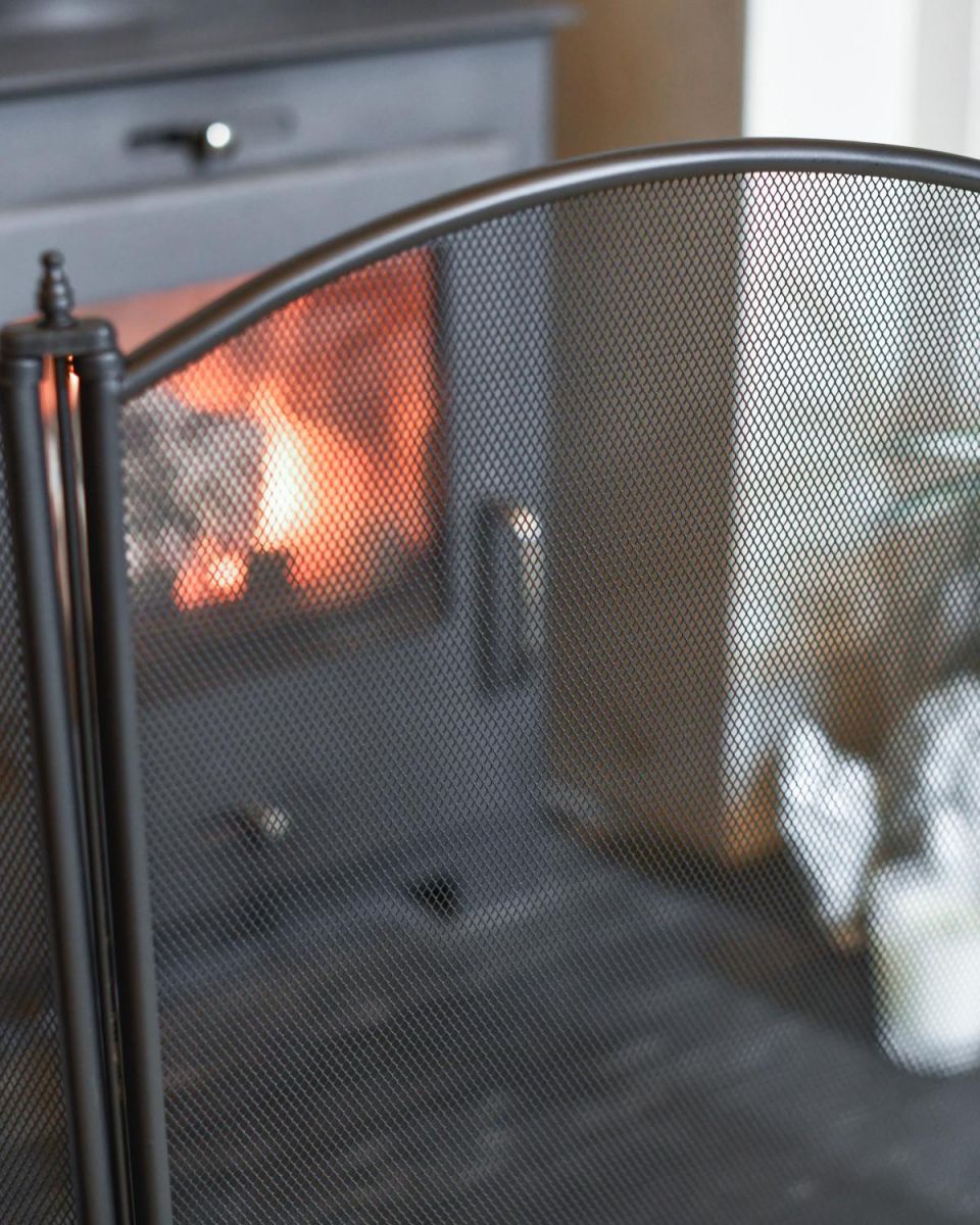 Close Up Of Classic Black Three Fold Fire Guard Mesh Insert