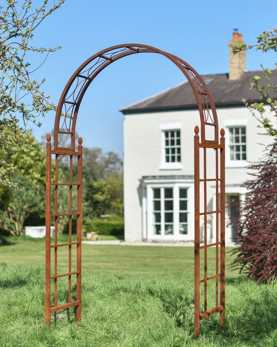 Classic "Pinecrest" Rustic Rose Arch in situ in the Garden