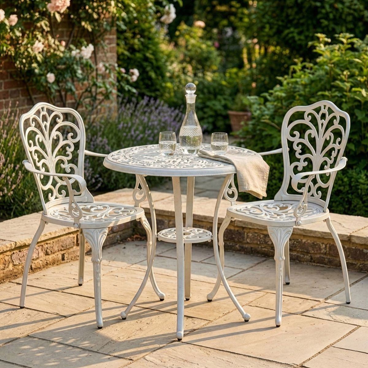 Classic White "Elstow" Two Seater Bistro Set digital illustration dressed table