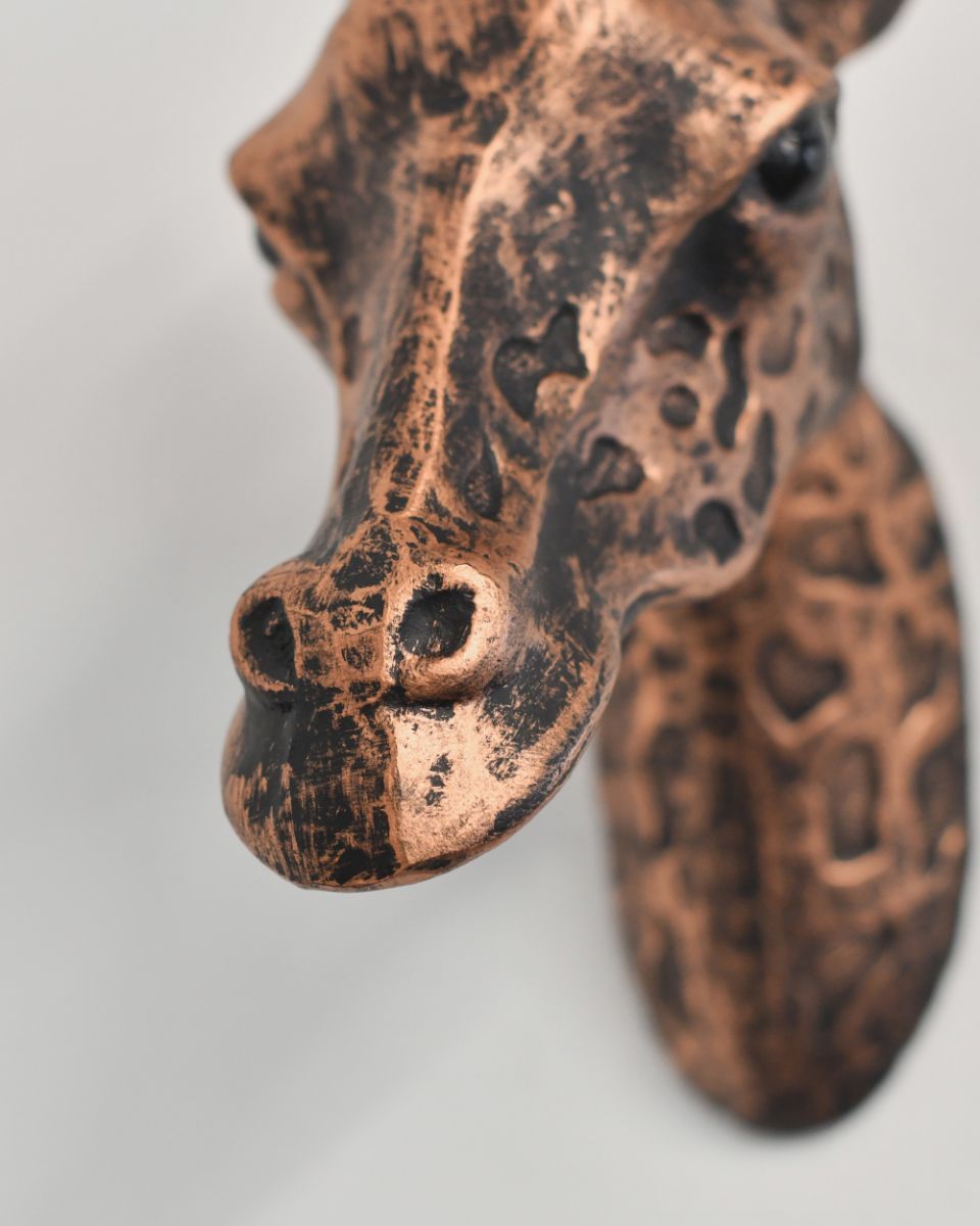 Close Up Of The Nose On The Bronze & Copper Giraffe Head Bust 