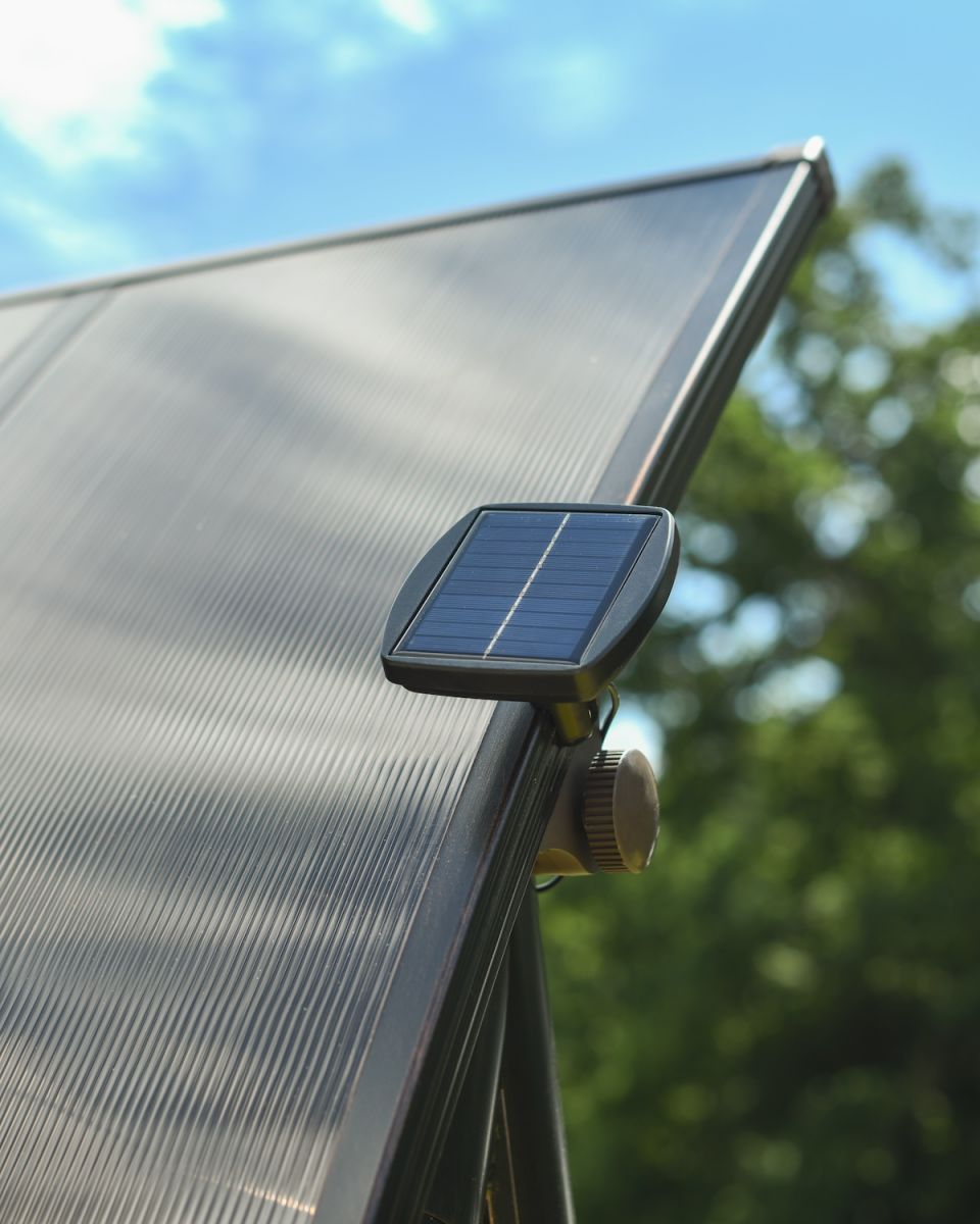Close up of solar panel detail on "Thornbury" Reclining Swing Seat with Built-in Solar Lights