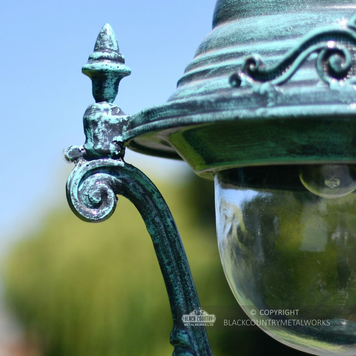 Close Up Of Antique Green Gothic Lamp Post Luminaire