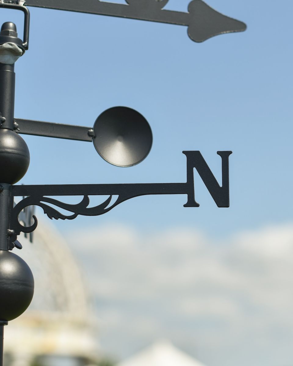 Close up of arrow detail on "A Hen and Her Chicks" Weathervane