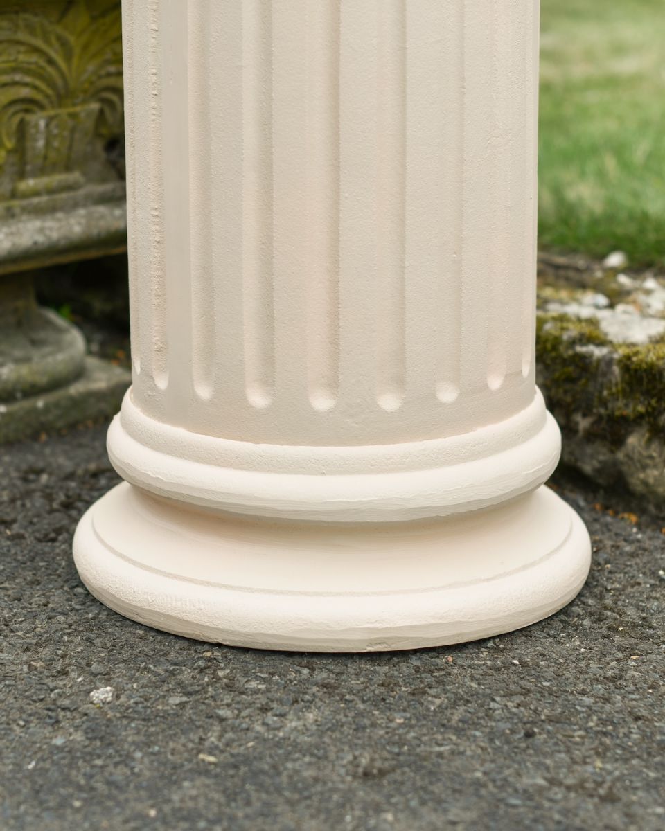 Close up of intricate base detail on Cream Fluted Sundial Column