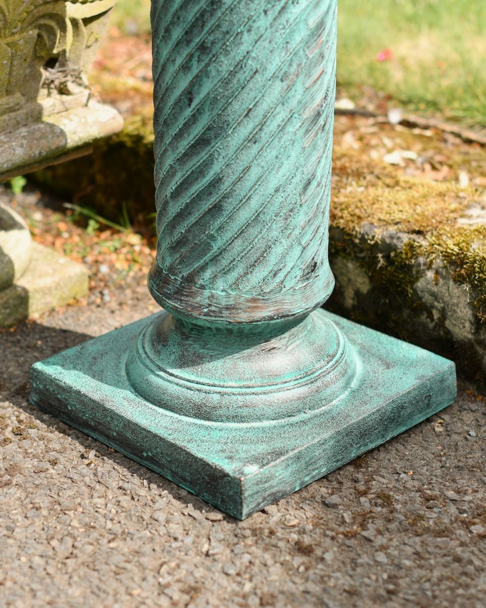 Close up of base detail on Verdigris Barley Twist Column
