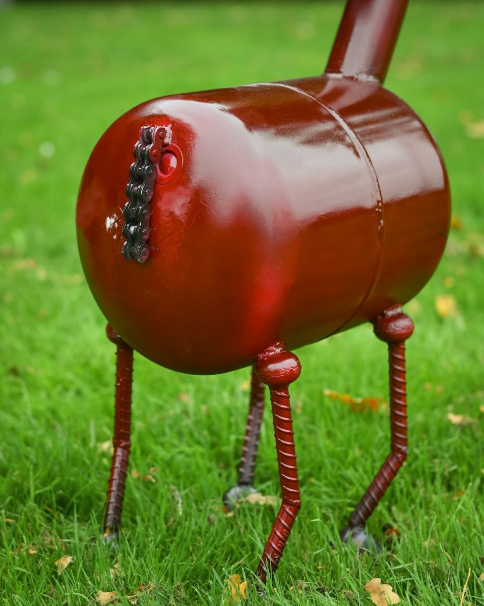 Close up of recycled gas cannister detail on outdoor horse sculpture