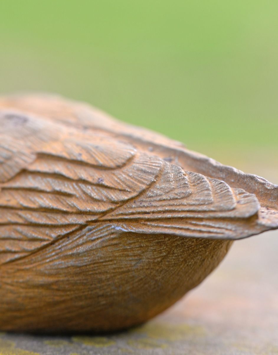 Close Up of Feathered Duck Sculpture 
