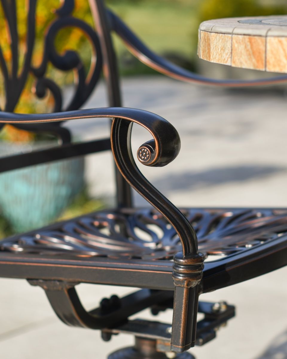 close up of chair detail on patio furniture set