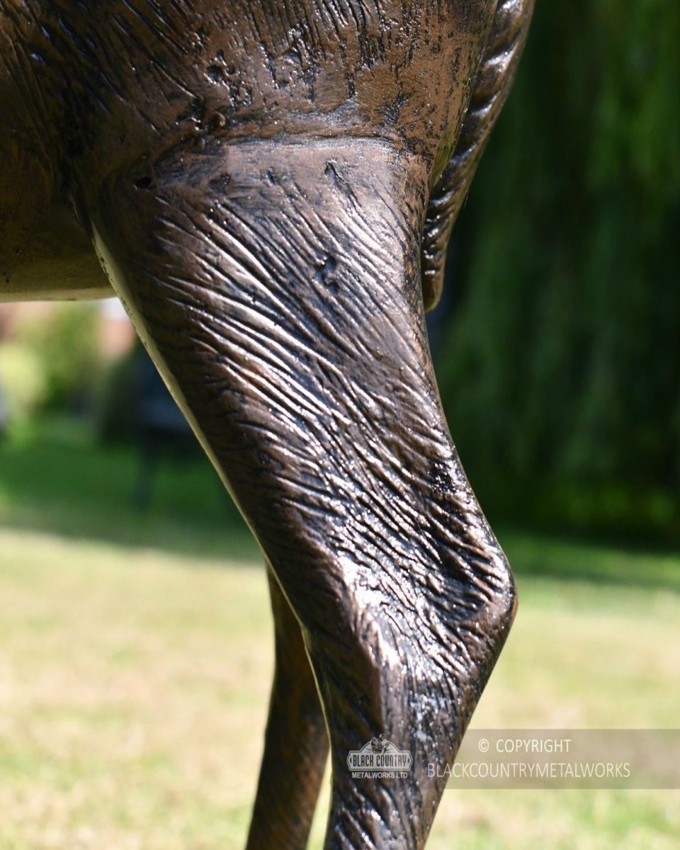 Grazing doe sculpture hind leg close up of fur
