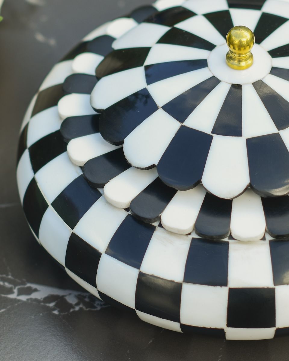 Close up of checkerboard top of trinket bowl Close up of checkerboard top of trinket bowl