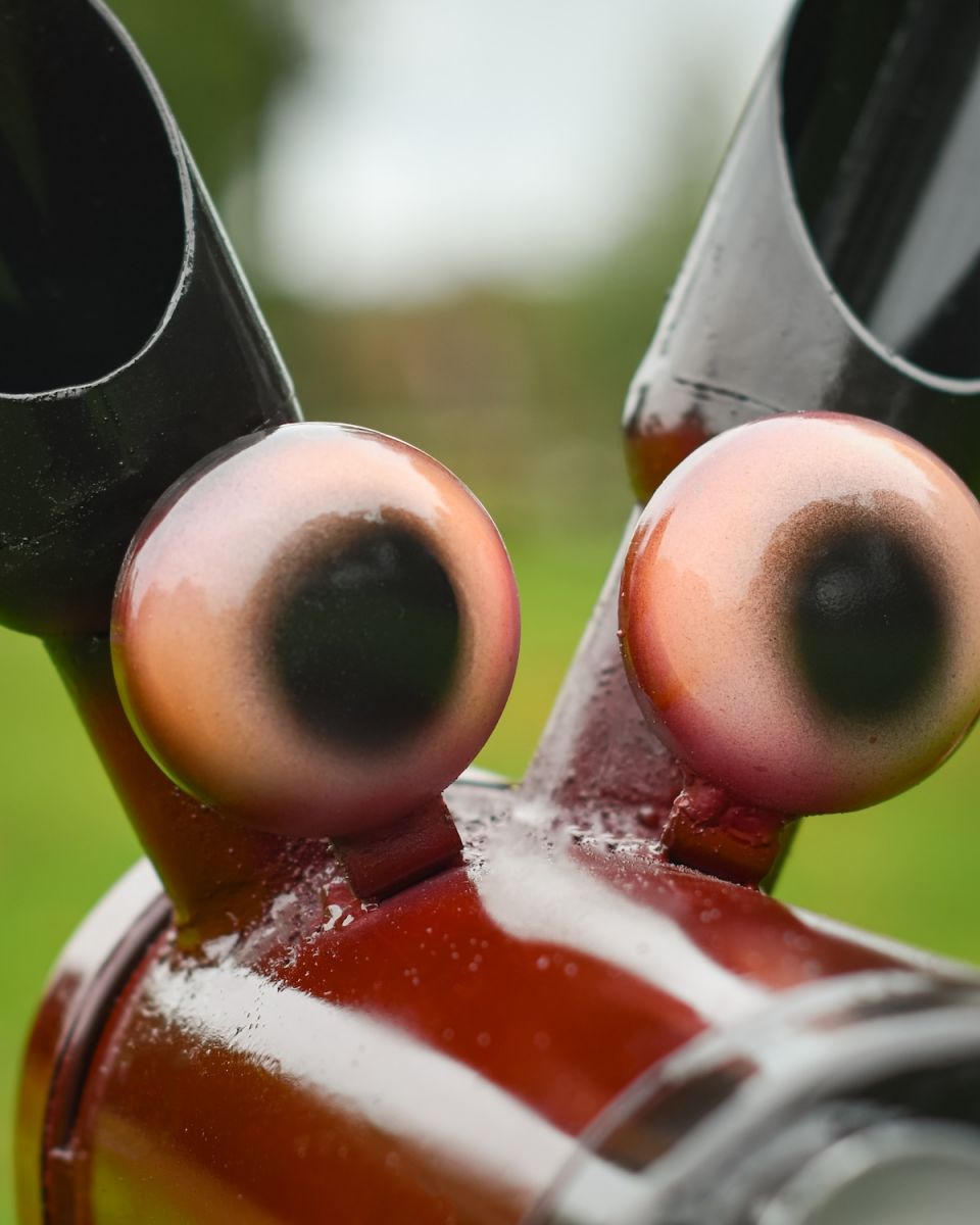 Close up of intricate eye detail on "Sterling" the Horse Garden Sculpture