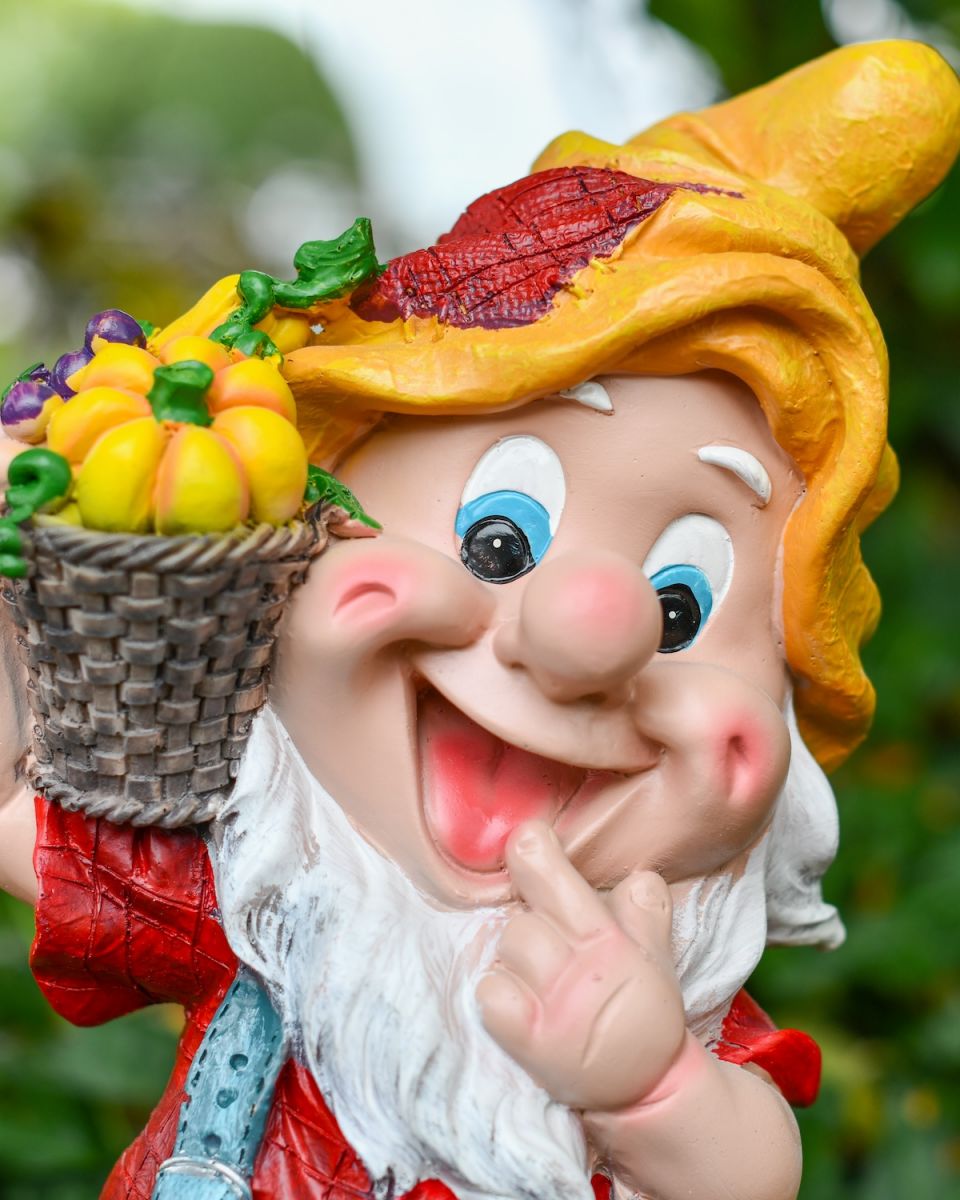 Close up of intricate face detail on "Monty" the Garden Gnome