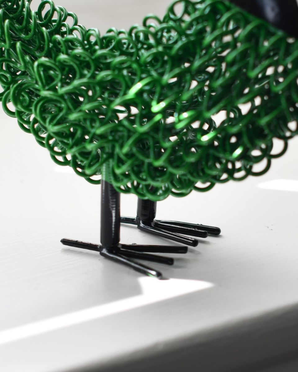 Close up of feet detail on the recycled cockerel sculpture