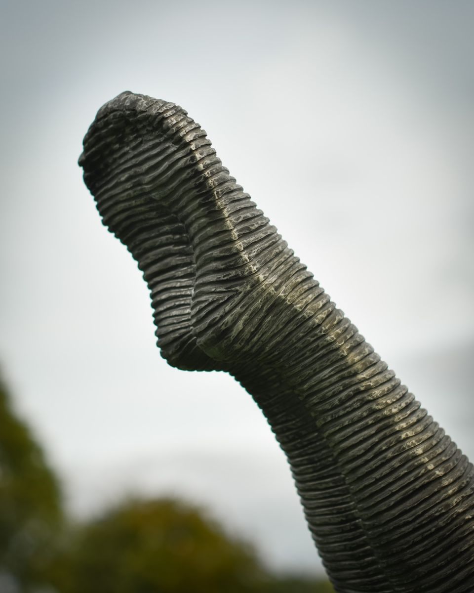 Close up of intricate feet detail on art garden statue