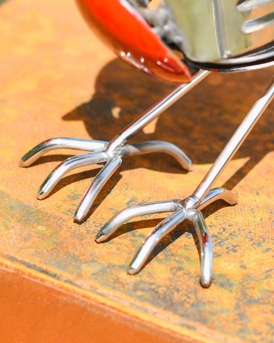 Close up of feet detail on robin sculpture