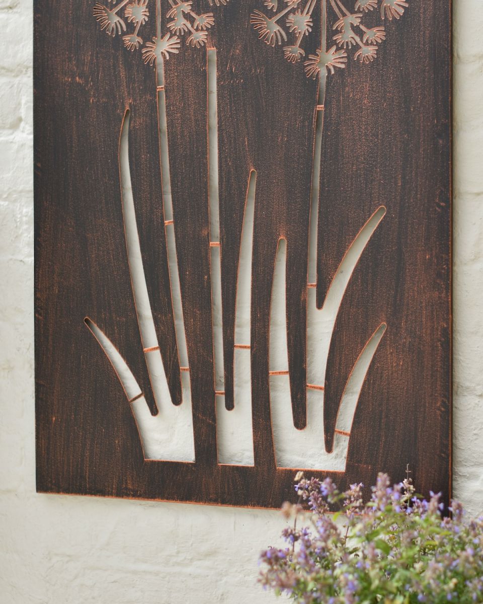 Close up of rustic detail on garden wall screen Close up of rustic detail on garden wall screen