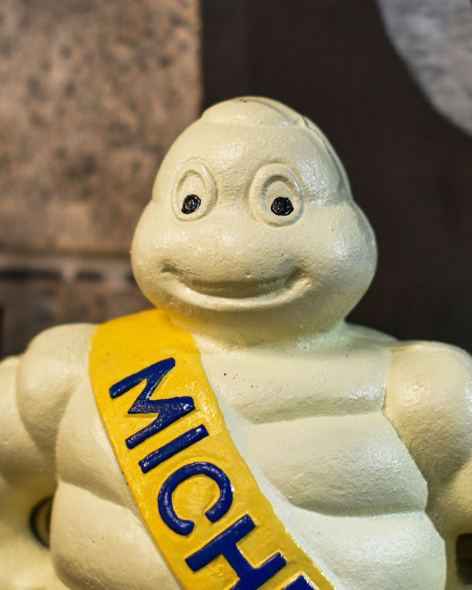 Close up of Michelin man statue 