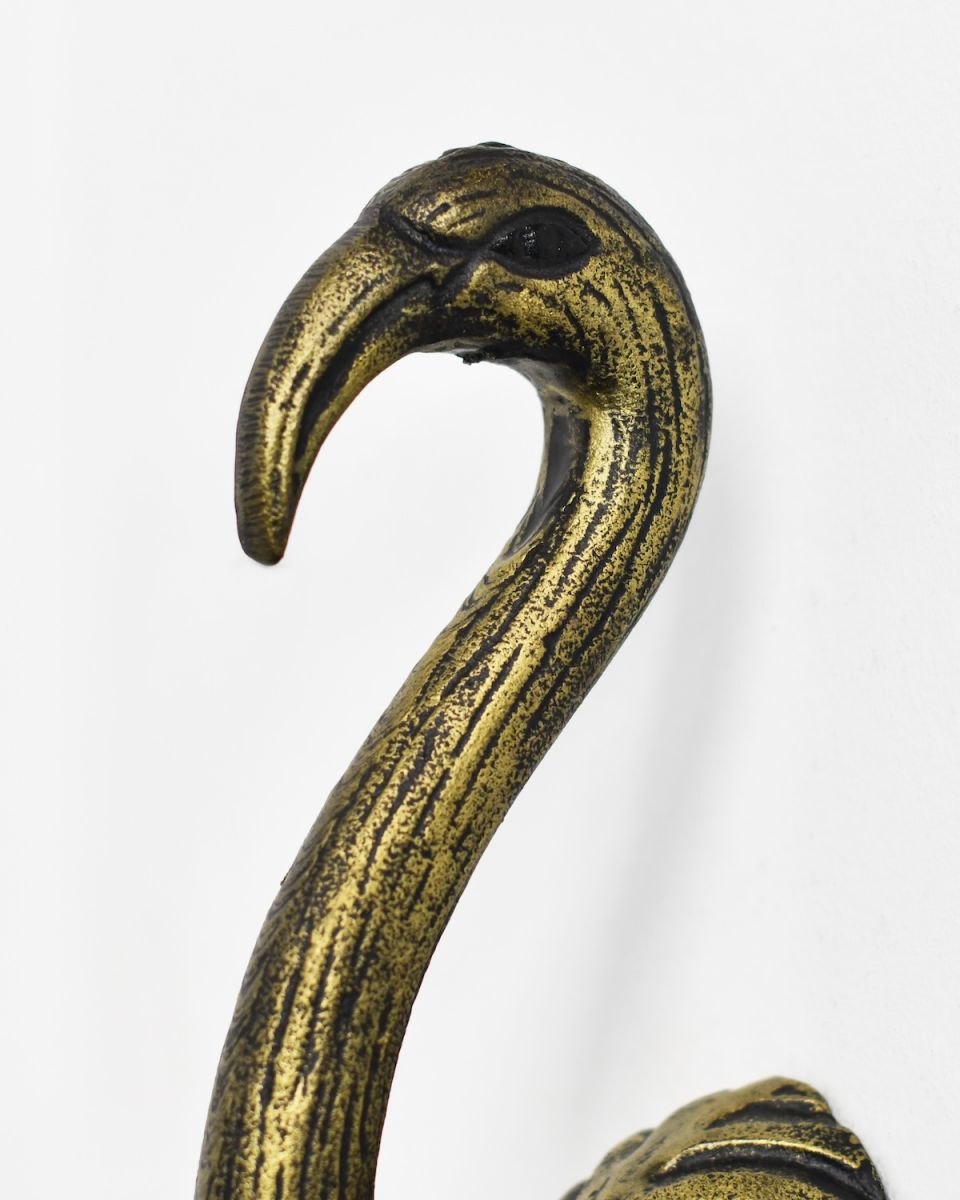 Close up of intricate face detail on Black & Gold Flamingo Wall Bust