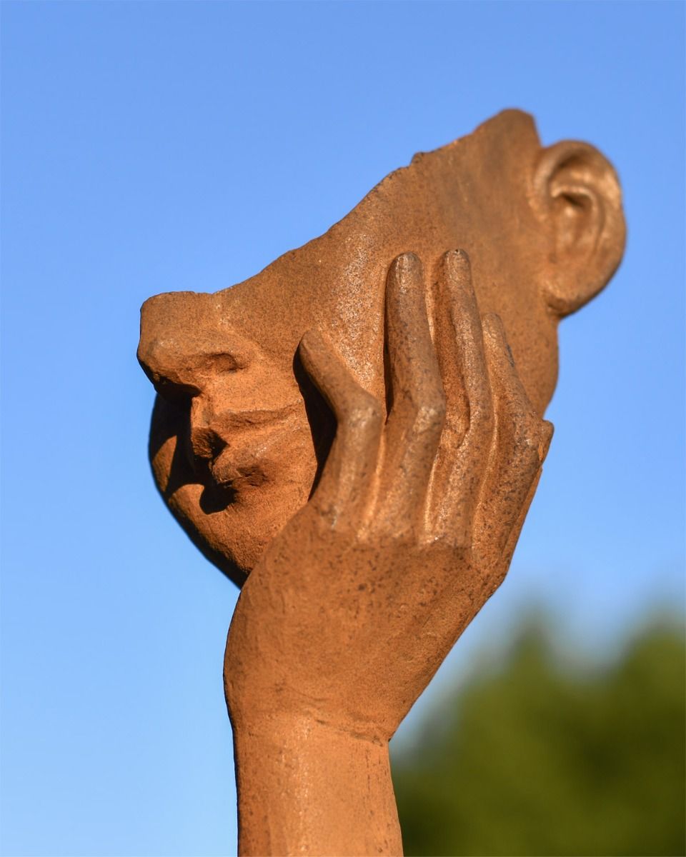 Rustic Cast Iron "In Thought" Garden Sculpture