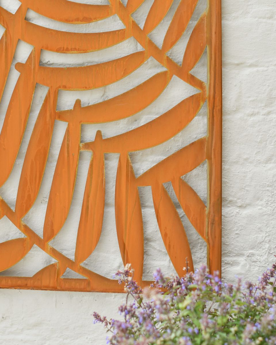 Close up of rustic detail on garden screen