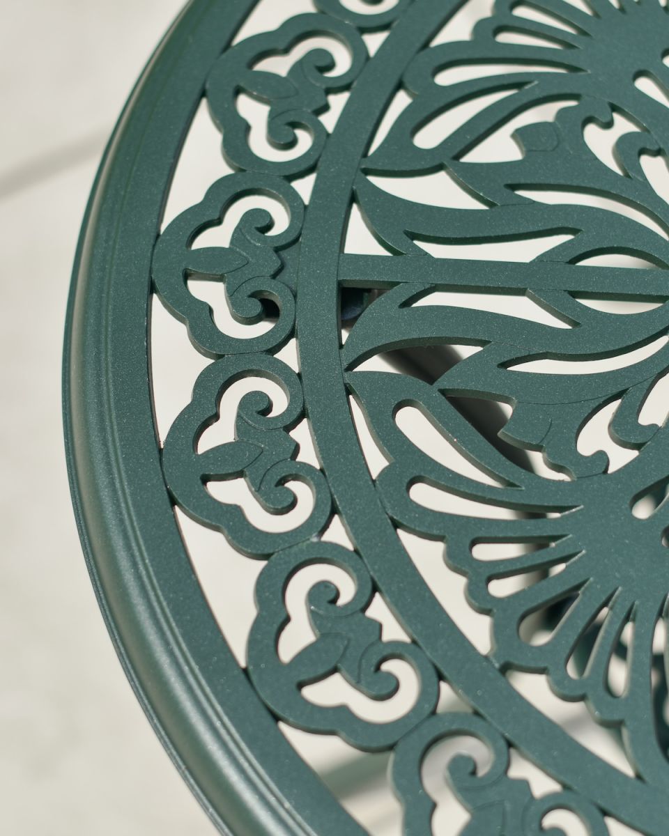 Close up of intricate table top detailing on outdoor garden furniture set