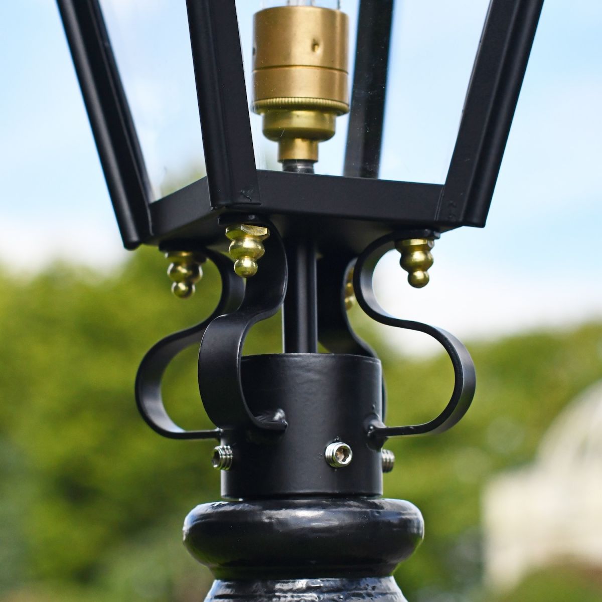 Close up of lantern fixing on Black Harrogate Lamp Post Set - 2m