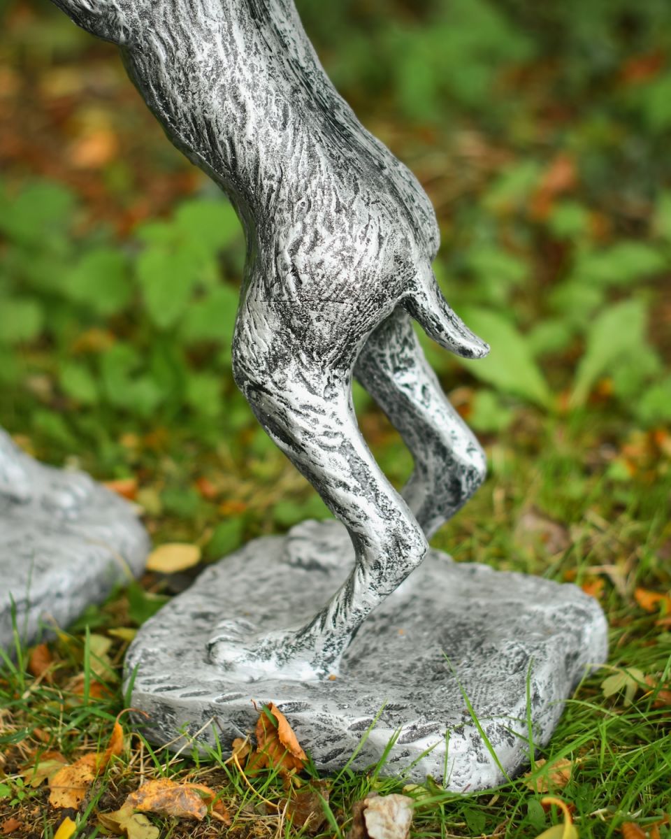 Close up of hind legs on Pewter Boxing Hares Sculpture