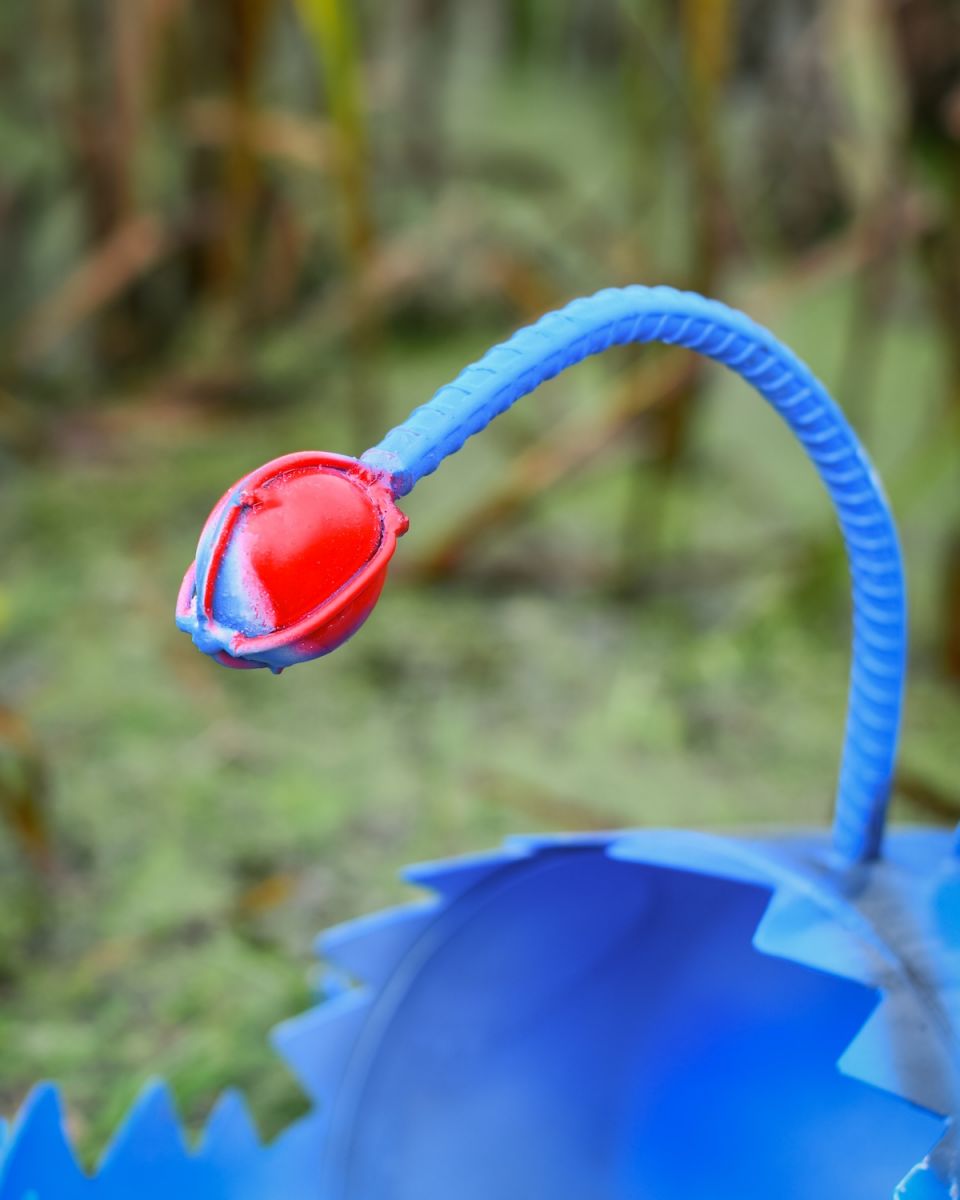 Close up of light detail on anglerfish garden sculpture