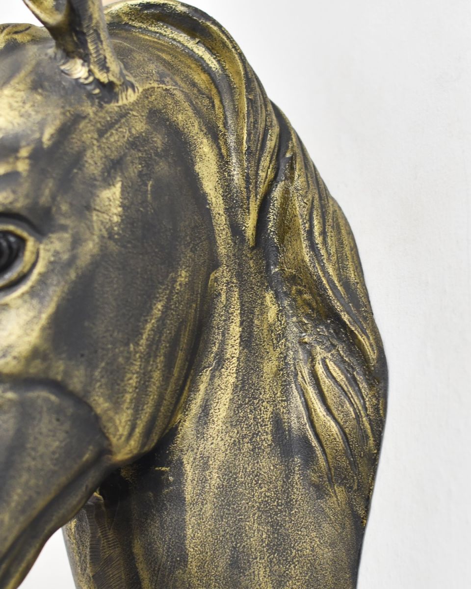 Close up of gold mane detail on animal wall bust