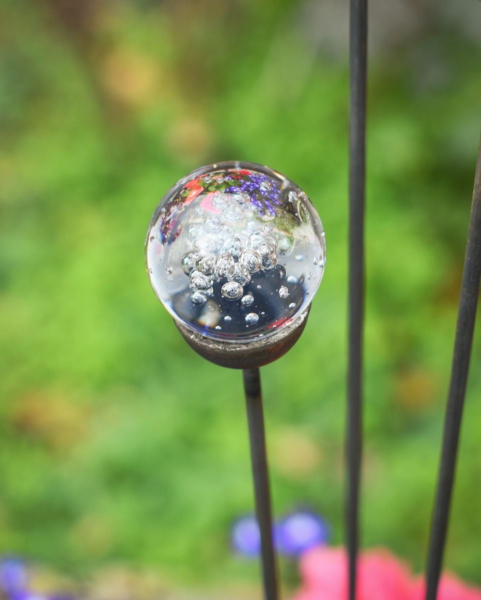 Close up of suncatcher marble detail on plant stake